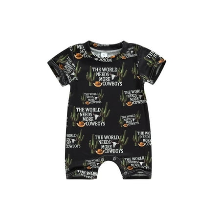 

Meihuida Infant Baby Western Cowboy Jumpsuit Cartoon Bull Head Print Short Sleeve Round Neck Romper for Boys Girls 0-18 Months