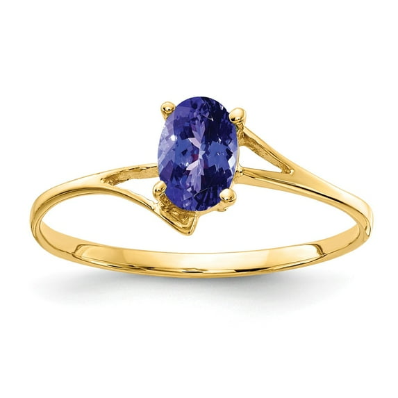 Solid 14k Yellow Gold 6x4mm Oval Tanzanite Blue December Gemstone Engagement Ring Size 6.5