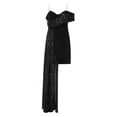 thumbnail image 5 of Bigersell Short Prom Dresses Short Sleeve Women's Elegant Casual One Shoulder Solid Color Sequins Long Dress Cocktail Dresses for Female Women's Plus Faux-Wrap Dresses, Style 29314, Black S, 5 of 9