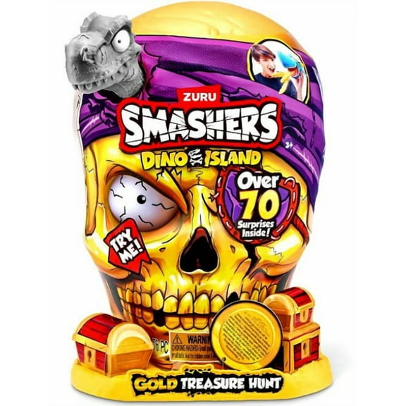 Smashers Series 5 Dino Island Giant Skull GOLD Treasure Hunt Mystery Pack (Green Dino & Grey Shark Over 70 Surprises!)