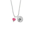 thumbnail image 2 of Delight Jewelry Silvertone Small Long Hot Pink Heart Silvertone Script Initial Disc - A - Charm Necklace, 20"+3", 2 of 4