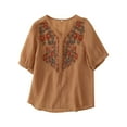thumbnail image 3 of TRUBKH Linen Tunic Boho Tops for Women 2026 Roll Up Short Sleeve Cotton Linen Embroidered Tops Summer Collared Tops Short Sleeve Gauze Tops Red 3XL, 3 of 7