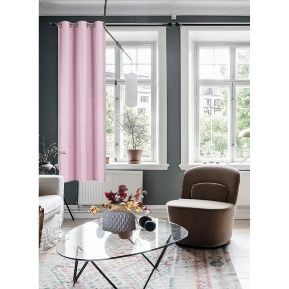 Gorgeous Home Linen (#32) Hotel Quality Silver Grommet Pink Faux Silk Blackout Heavy Thick Window 63" Length 1-Panel