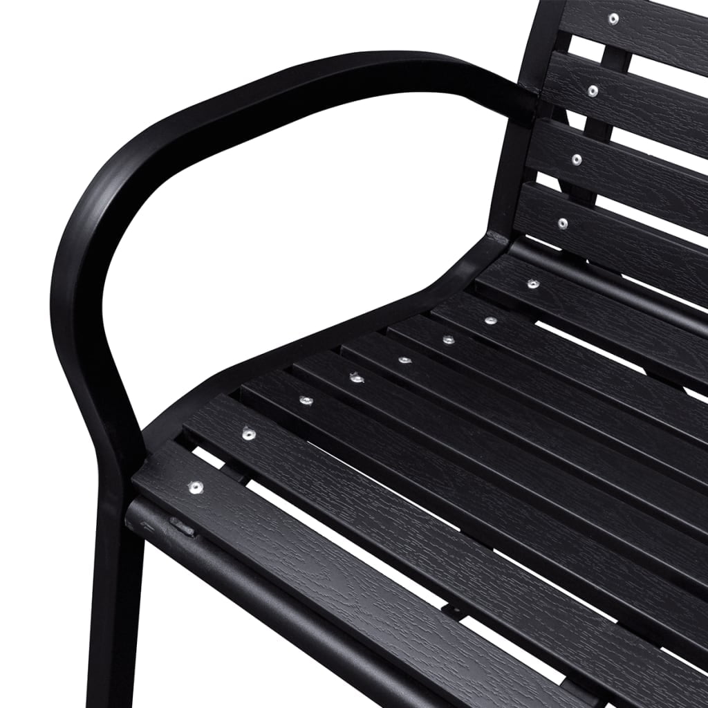 Kepooman Outdoor Patio Wooden Bench with Wide Armrest & Iron Frame for Garden, Black Kepooman Outdoor Patio Wooden Bench with Wide Armrest & Iron Frame for Garden, Black