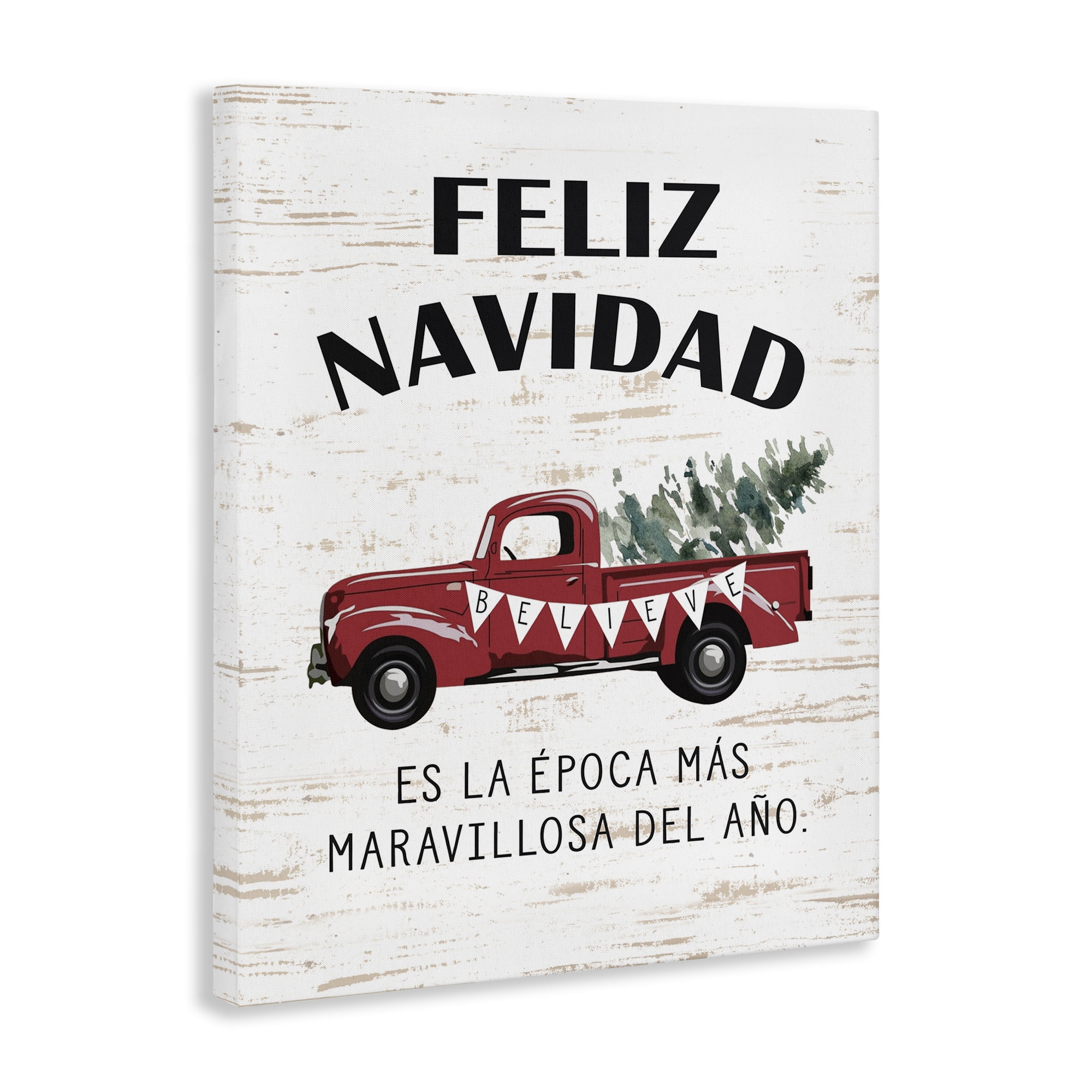 Stupell Industries Feliz Navidad Camioneta Roja Holiday Painting Wrapped Canvas Art Print Wall Art, 16 x 20