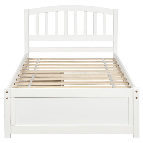 Home Twin Platform Storage Bed Wooden Slatted Bed Frame with 2 Drawers and Headboard White