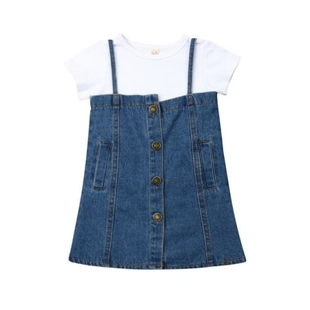

Bagilaanoe 2Pcs Toddler Baby Girls Overalls Dress Set Short Sleeve T-Shirt Tops + Suspender Skirt 12M 18M 24M 3T 4T Kids Casual Outfits