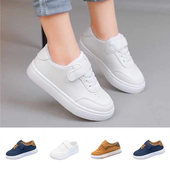 Girl's Hook-and-Loop Casual Sneakers Low Top Flat Walking School Board Shoes for Playground Outdoor