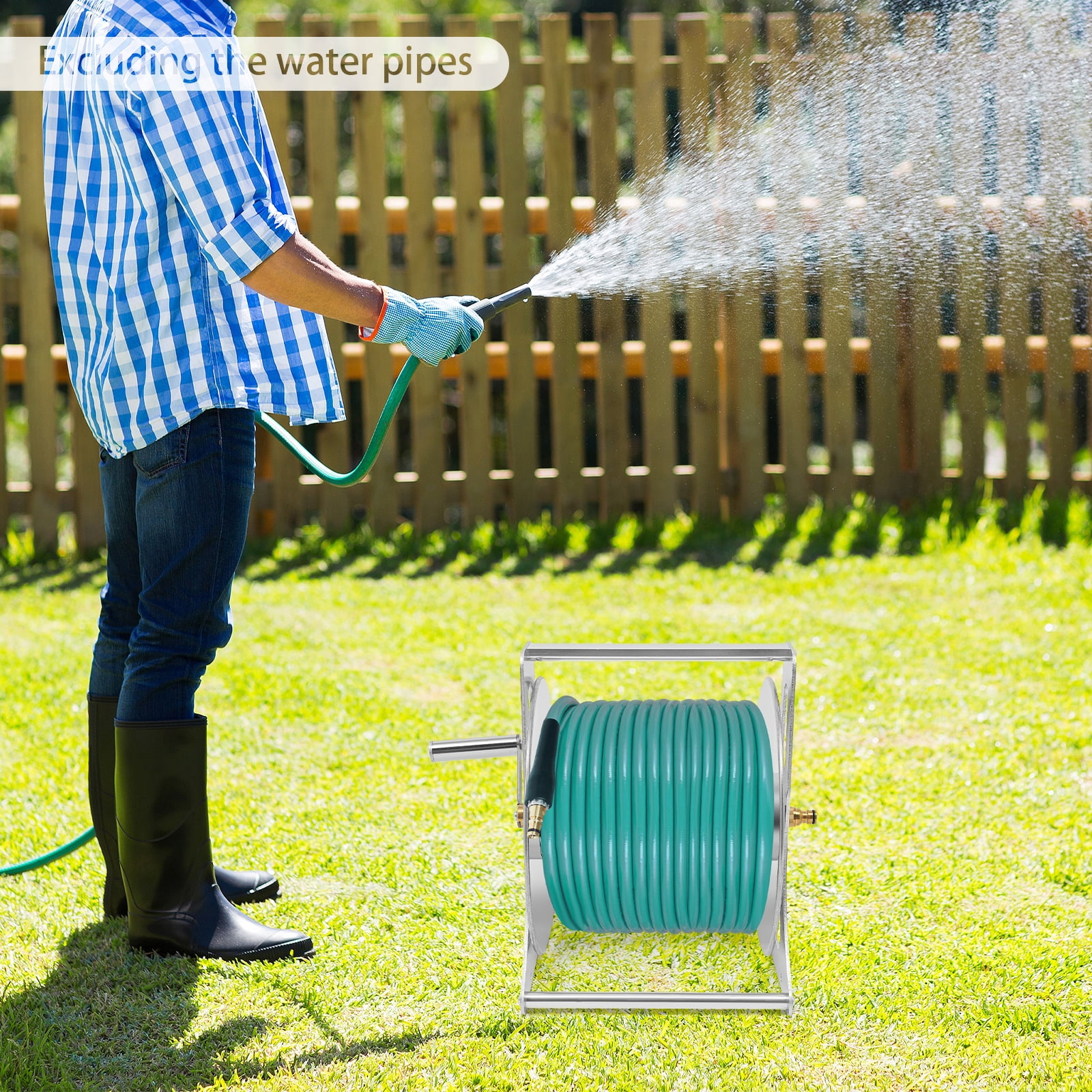 TFCFL 30x28x36cm Stainless Steel Garden Hose Reel Garden Hose Reel Silver Water Hose Storage Rack
