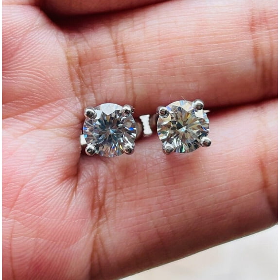 Radiant Jewelry 4 CT D/VVS1 Round Cut Moissanite 14k White Gold Plated Silver Solitaire Stud Earrings