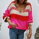 thumbnail image 5 of Suéteres Para Mujer Suéteres de Gran Tamaño Abrigo de Moda Top Cuello en V Suelto Manga Larga Abrigo de Retazos Odeerbi  ODB146151, 5 of 6