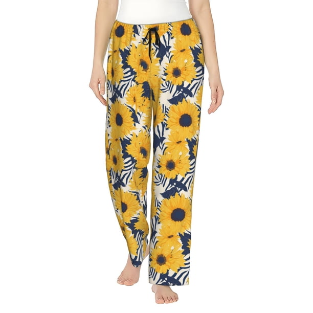 Balery Blue Striped Sunflower Pantalones de pijama para mujer, pijamas ultraligeros, pantalones de estar por casa-Small
