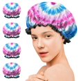 thumbnail image 7 of Shower Caps,Colorful Mandala Tie Dye Pattern Waterproof Shower Cap for Women 4 Pieces,Double Reusable Hair Cover for Shower PEVA Elastic Stretch Hem, 7 of 7