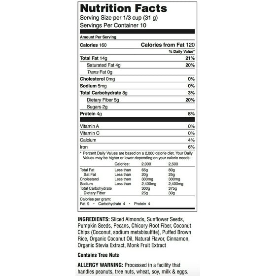 Diabetic Kitchen Cinnamon Pecan Granola Cereal Nutrition Facts