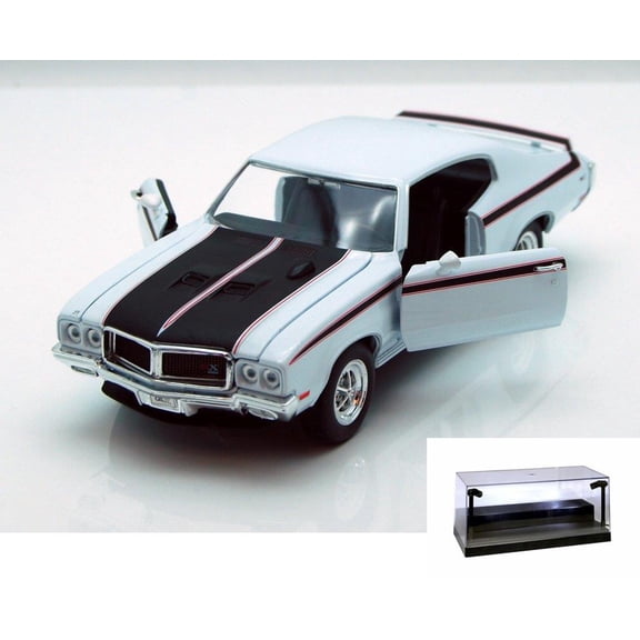 Diecast Car w/LED Display Case - 1970 Buick GSX, White - Welly 22433 - 1/24 scale Diecast Model Toy Car
