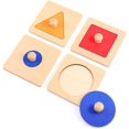 thumbnail image 1 of Rompecabezas geométrico de 4 piezas Montessori, rompecabezas de múltiples formas, botón de madera, material de aprendizaje preescolar, juguetes educativos., 1 of 8