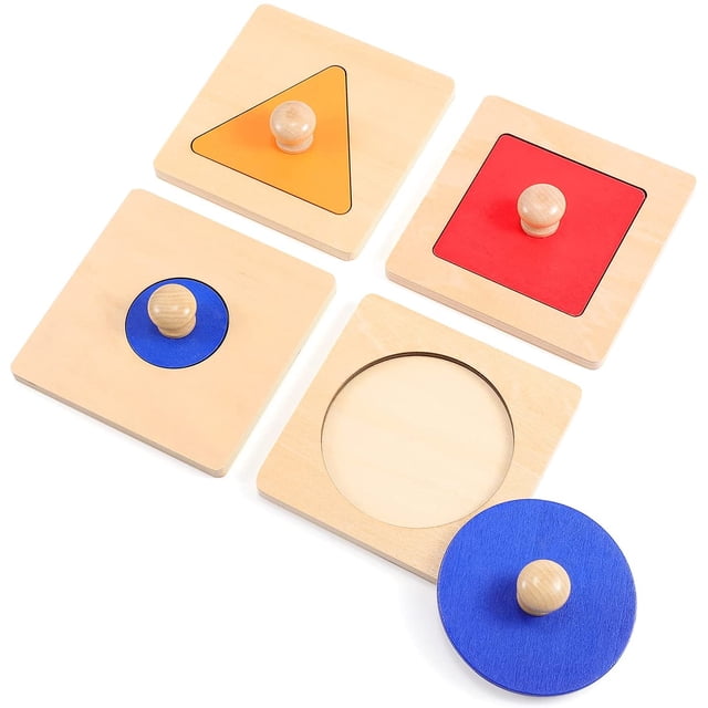 Rompecabezas geométrico de 4 piezas Montessori, rompecabezas de múltiples formas, botón de madera, material de aprendizaje preescolar, juguetes educativos.