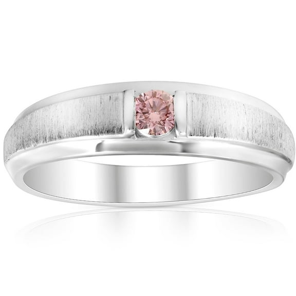 Pompeii3 Men's Brushed Pink Diamond Lab Grown Wedding Brushed Anniversary Ring White Gold