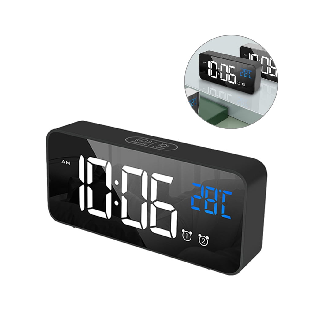 Gratying LED Mirror Clock USB Temperature Display Bedside Music