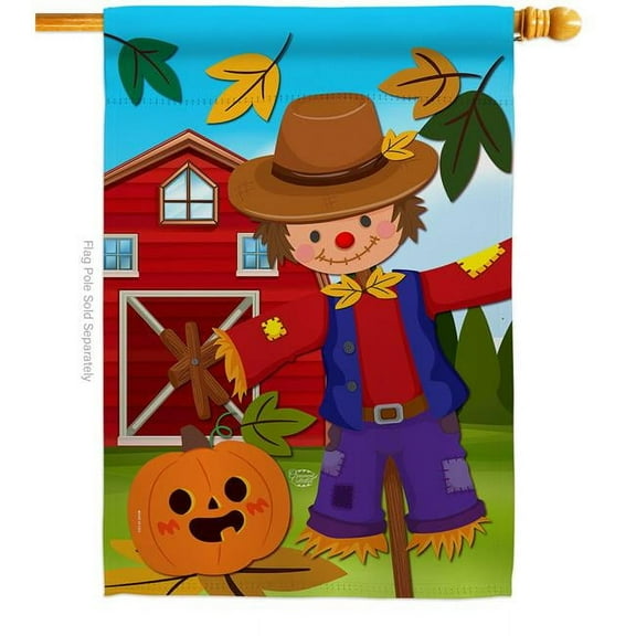 Ornament Collection H192231-BO 28 x 40 in. Harvest Scarecrow House Flag with Fall & Autumn Double-Sided Decorative Vertical Flags Decoration Banner Garden Yard Gift