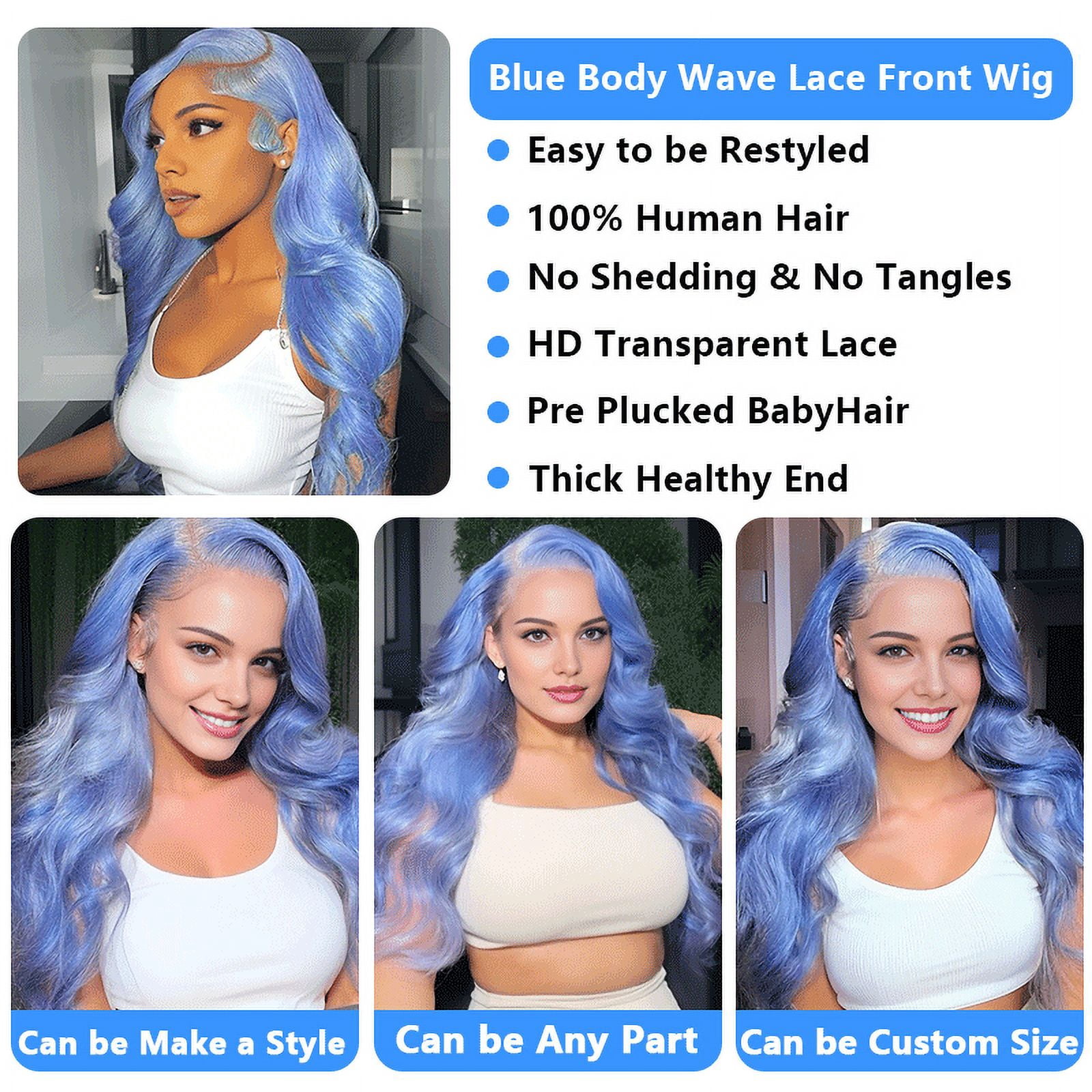 Blue Colored 13x4 Lace Front Wig Body Wave Brazilian Remy Human Hair Wigs Preplucked Natural Hairline High Density Elegant Hairstyle For Women Daily&Birthday&Wedding Use Wig 180 Density 18 Inch