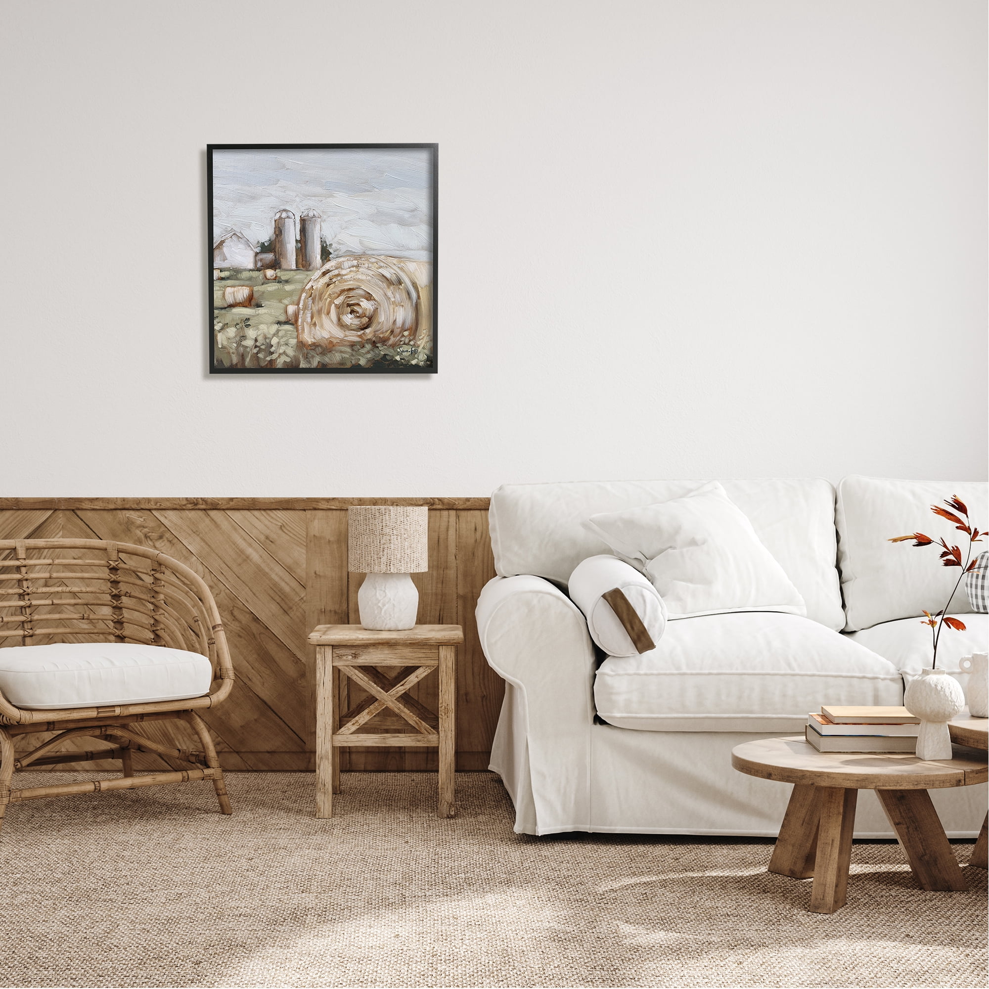 Stupell Hay Bales Farmland Pasture Landscape Painting Black Framed Art Print Wall Art