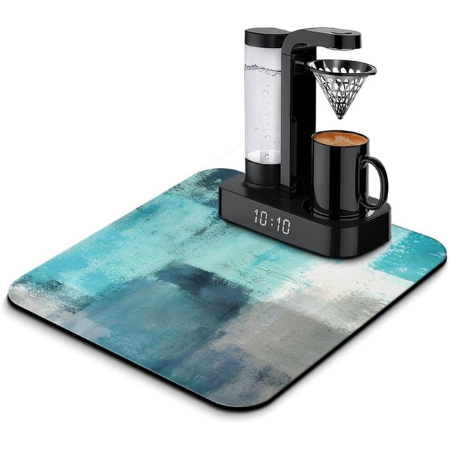Coffee Bar Mat Accessories for Countertop Absorbent Hide Stain Rubber Backed Dish Drying Mats for Kitchen Counter Draining Pad Decor Gift Fit Under Coffee Maker Coffee Pot Espresso Machine (18x16in)