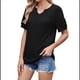 thumbnail image 2 of Camisetas Casuales de Cuello en V para Mujer, Blusas de Encaje de Corta con Dobladillo Curvo, Corte Holgado. Negro XL, 2 of 10