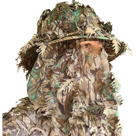 QuikCamo Realtree & Mossy Oak 3D Leafy Camo Face Mask Bucket Hat for Men Deer Duck and Turkey Hunting (Fully Adjustable OSFM)