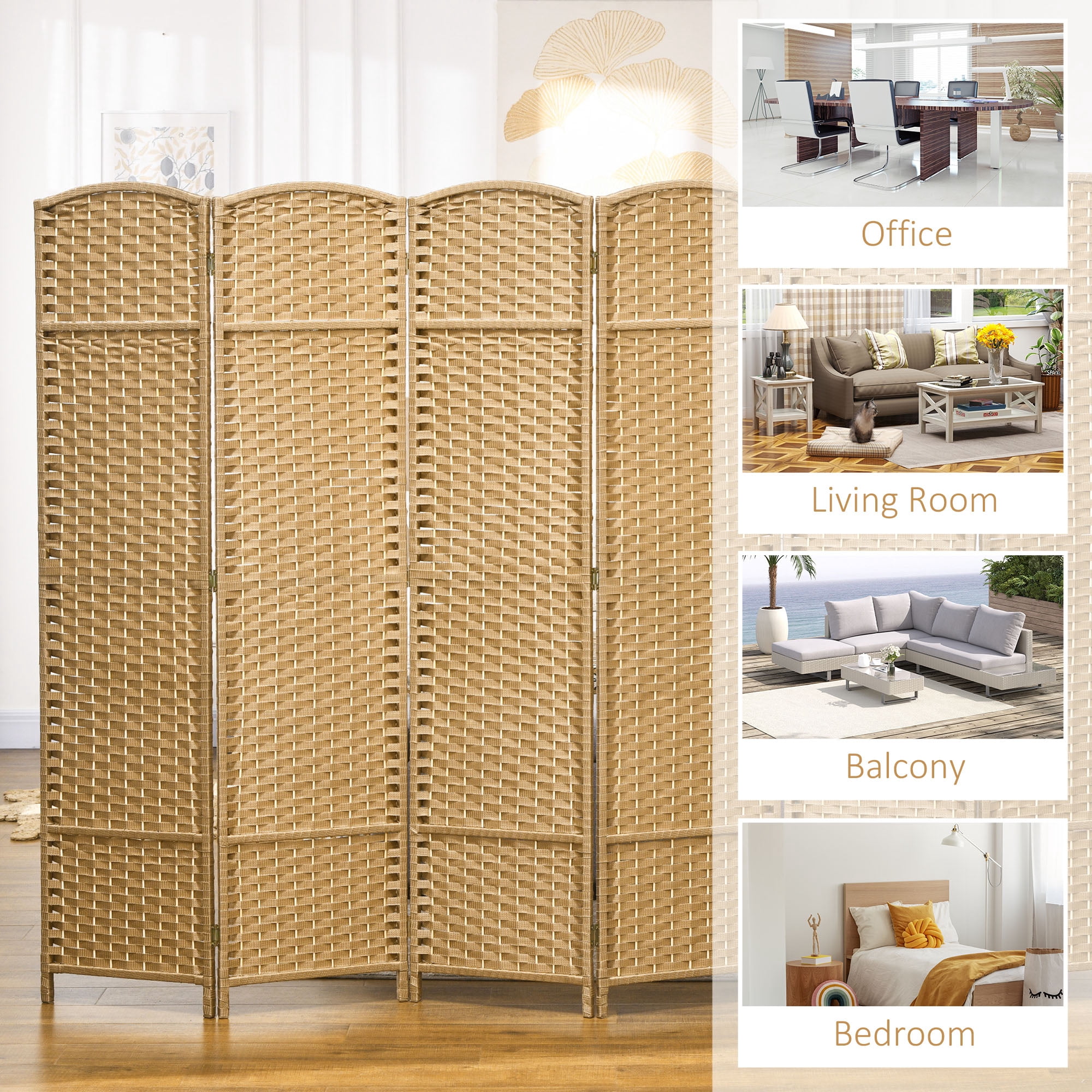 HOMCOM 6 Panel Room Divider Freestanding Folding Privacy Screen Nature Wood