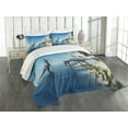 thumbnail image 3 of Ambesonne Animal Quilted Bedspread Set 3 Pcs, Wild Suchomimus Dinosaur, King Size, Blue Green Grey, 3 of 5