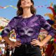 thumbnail image 5 of Xuyuer Mardi Gras Printed Shirt - Ladies' 3/4 Sleeve Crewneck Top for Festival Celebrations, Carnival Themed Parties, Vibrant Holiday Seasonal Fashion & Eye-Catching Parade Ready Apparel, 5 of 9