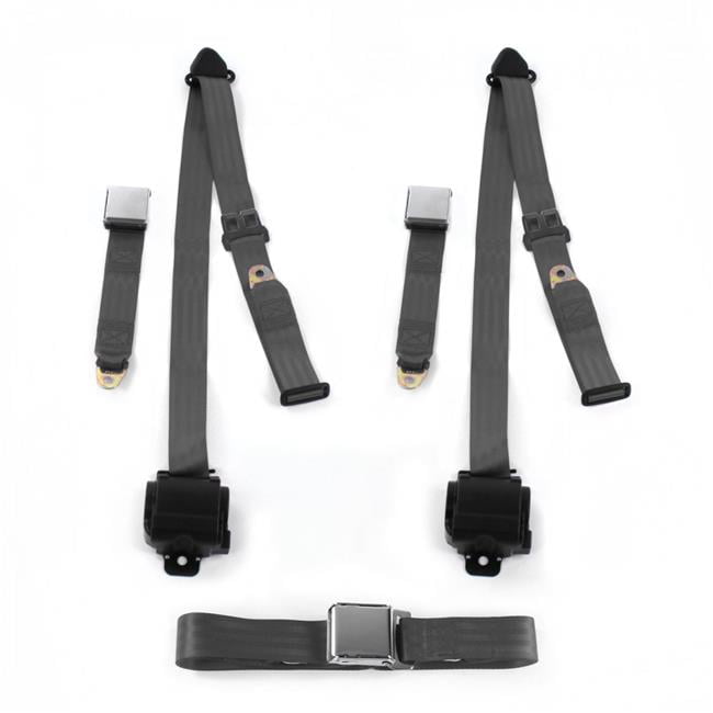 Airplane 3 Point Charcoal Retractable Bench Seat Belt Kit for 1997-2006  Jeep Wrangler & TJ - 3 Belts 