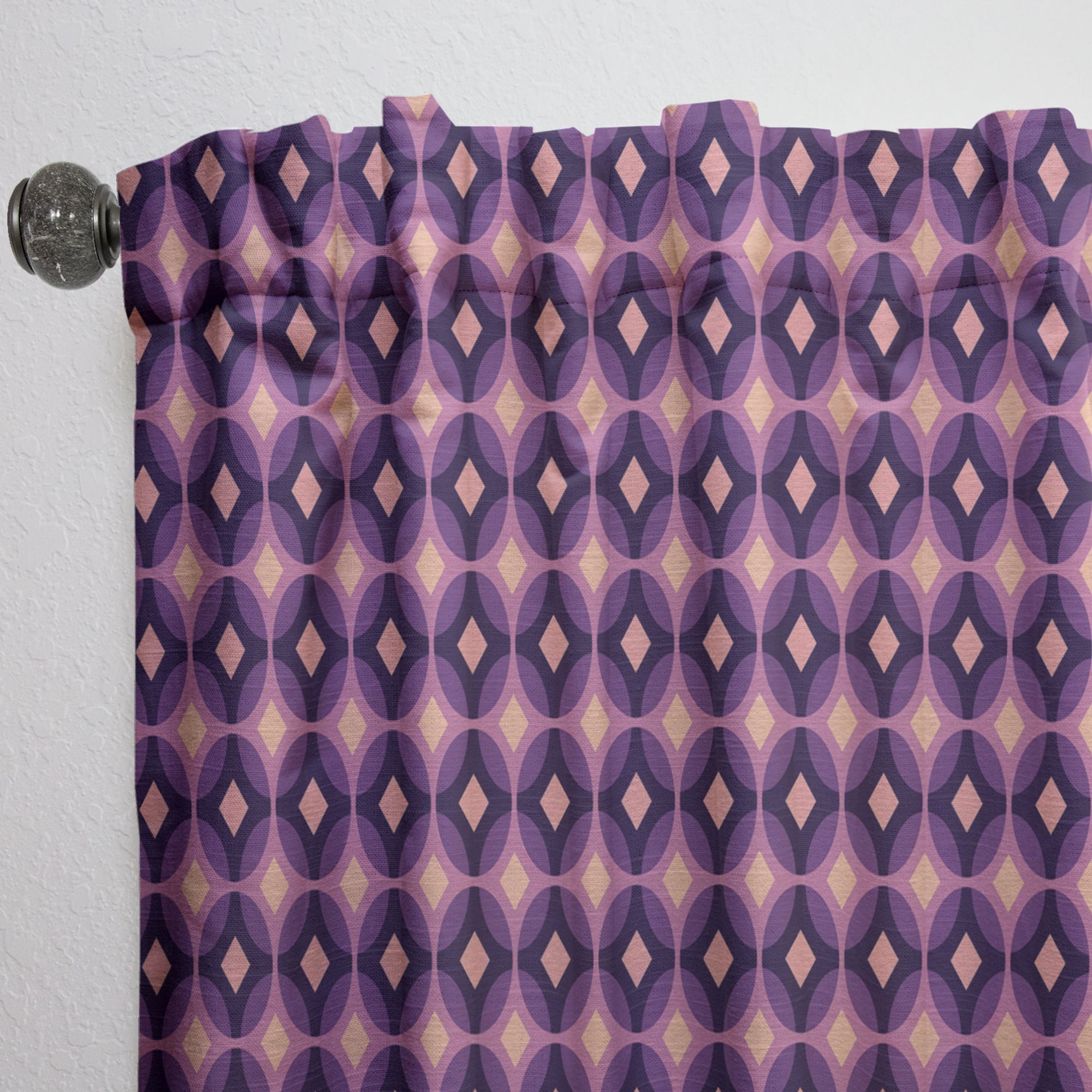 Designart 'Retro Circular Yellow and Purple Pattern' Mid-Century Modern Curtain Panel