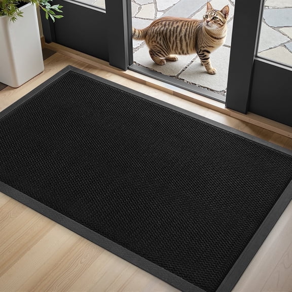 SIXHOME Outdoor Mat 32"x47" Front Door Mat Non Slip Rubber Doormat Low Profile Welcome Mat for Outside Absorbent Dirt Trapper Outdoor Doormat with Elastic Mesh Surface Heavy Duty Floor Mat Black