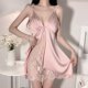 thumbnail image 2 of Pijama Sexy para mujer, satén con escote en V profundo, sedoso, con abertura frontal abierta, ropa de dormir transparente de encaje con cojín en el pecho, camisón con tirantes, traje para casa xuanjing  unisex, 2 of 2