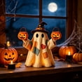 thumbnail image 6 of DVKOVI Lighted Vintage Patchwork Ghost Rustic Fall Figurine Halloween Decorations Light up Ghosts with Pumpkin Lantern, 6 of 7