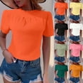 thumbnail image 2 of Fengactive Womens Round Neck Pleated Shirts Puff Short Sleeve T-Shirts Dressy Casual Blouses Summer Tops, 2 of 7