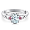 thumbnail image 3 of Gem Stone King 925 Sterling Silver Sky Blue Aquamarine and Pink Tourmaline 3 Stone Engagement Ring for Women | 1.26 Cttw | Oval 8X6MM | Round 2MM | Gemstone March Birthstone | Size 7, 3 of 6