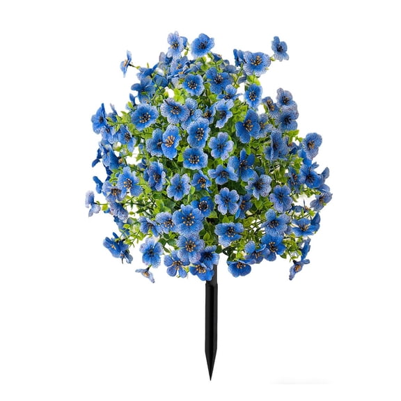 ValueAgain 23" Artificial Violet Fake Flowers for Outside, Blue Faux Flower Ground Stakes for Yard Patio Garden Decor, 144 Blooms