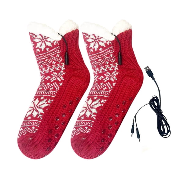 Electric Heated Fleece Slipper Socks for Men Women Winter USB Fluffy Fuzzy Warm Slipper Socks Heating Pad Feet Warmers, 9.4in