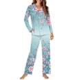 thumbnail image 4 of DISNIMO Women's 2 Piece Pajama Sets Cherry Blossom Printed Casual Loose Sleepwear Long Sleeve Button Down Nightwear with Matching Pajama Pants Loose Fits Loungewear Nightwear, M, 4 of 7