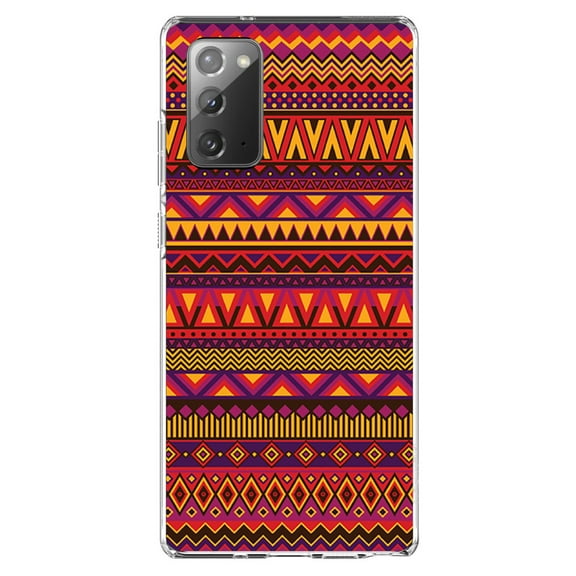 DistinctInk Clear Shockproof Hybrid Case for Samsung Galaxy Note 20 (6.7" Screen) - TPU Bumper, Acrylic Back, Tempered Glass Screen Protector - Purple Red Yellow Tribal Print