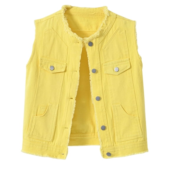 Admvng Women's Denim Sleeveless Vest Button Down Multi Pocket Cropped Casual Layering Jean Jacket