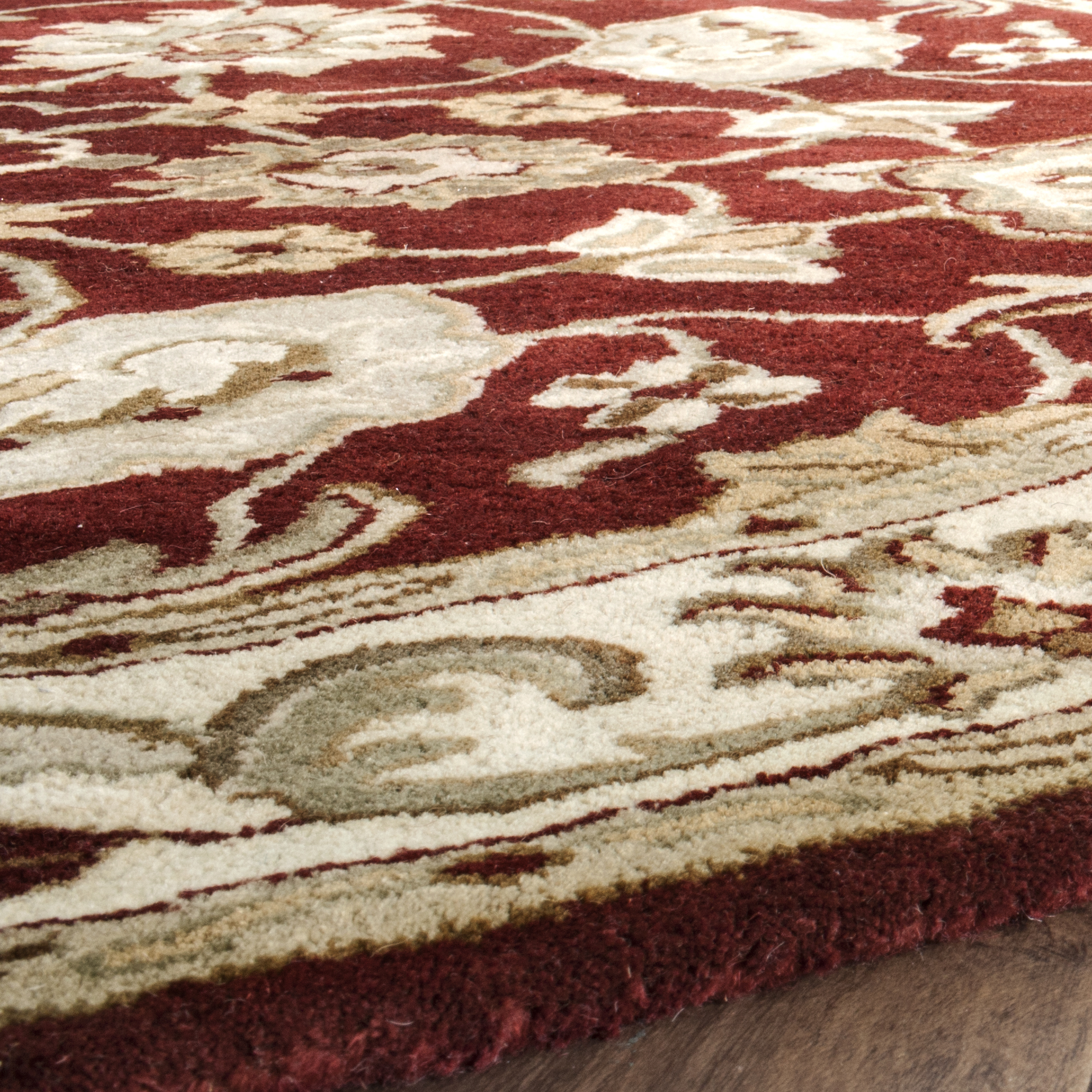 SAFAVIEH Royalty Taylor Traditional Wool Area Rug, Red/Ivory, 5' x 5' Round