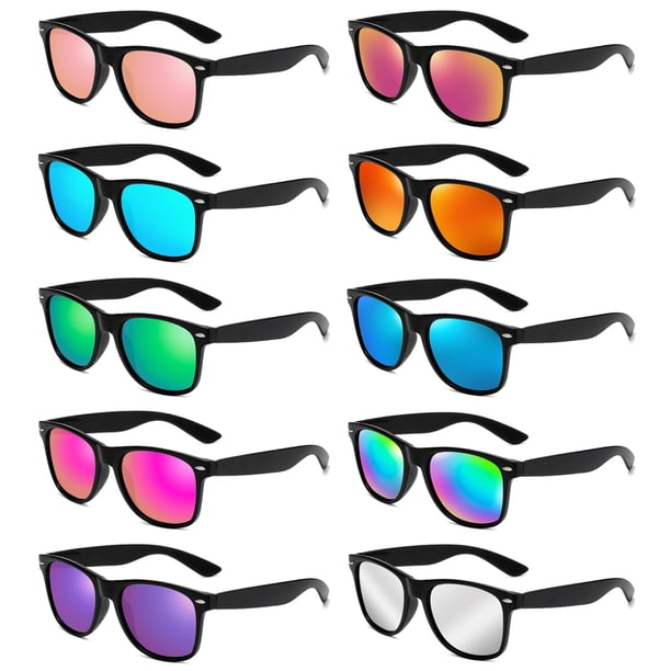 Paquete de 10 Gafas de Sol Neón para Fiesta Pibupibu con Lentes Espejadas UV400
