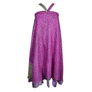 Mogul Indian Pink Wrap Around Skirt Mini Floral Print Ethnic Silk Sari Reversible Cover Up Sarong