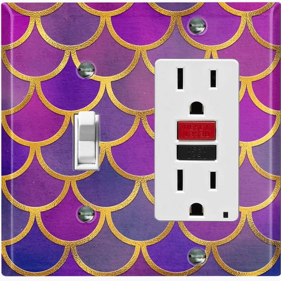Metal Light Switch Plate Outlet Cover Mermaid Purple MER004