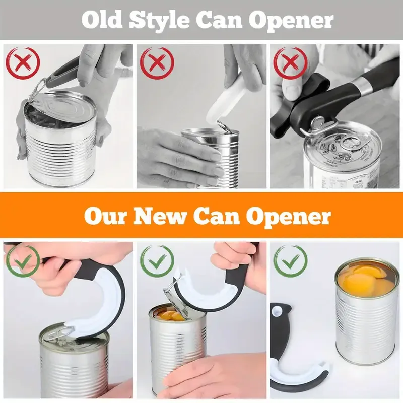 Portable J-Shaped Easy Grip Tin Openers Kitchen Non-Slip Jar Opener Lid Opening Tools Ring Pull Can Opener Multifunctional