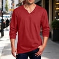 thumbnail image 2 of DYTTDG Men's Notched V-Neck Long Sleeve T-Shirt | Solid Color Loose Fit Casual Breathable Pullover for Daily and Workout, Lightweight Knit Athletic Top, 2 of 7